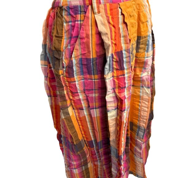 Anthropologie XS Crinkle Plaid Midi Skirt Multicolor Lightweight Cotton Blend El - Picture 4 of 10